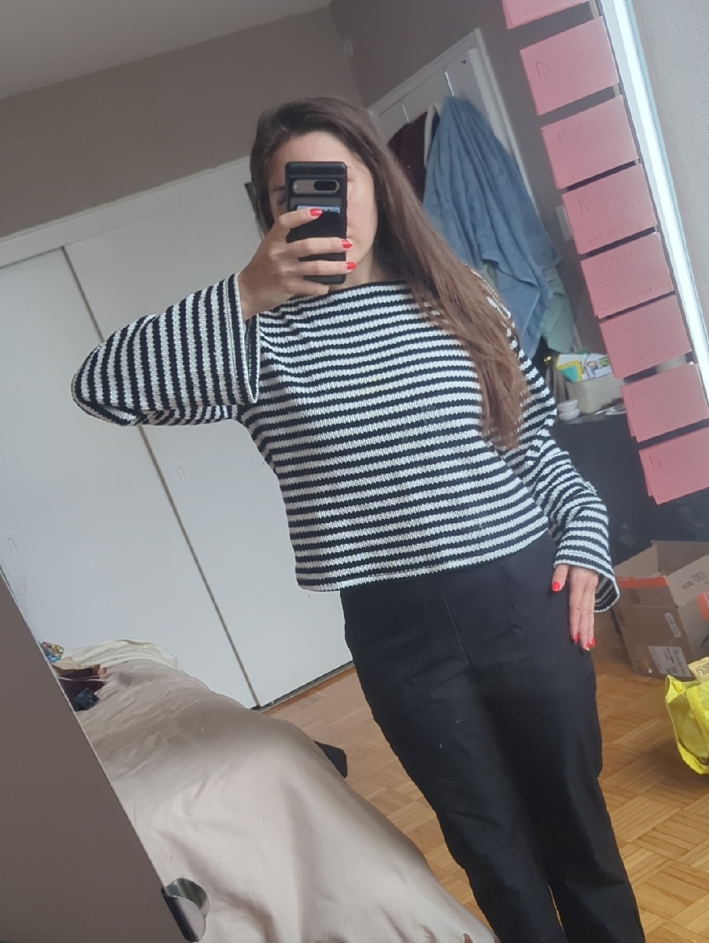 Striped Black & White Boatneck Sweater Top - Women